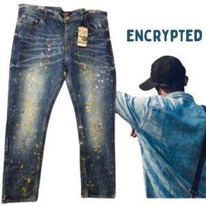 ENCRYPTED Industrial Work Wear Paint Splatter Denim Blue Jeans Men's 42 x 34